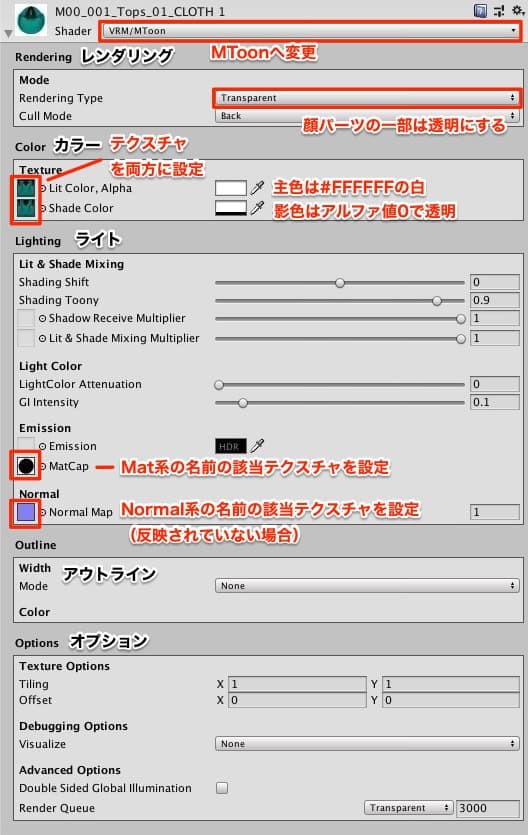 Vroidのunityでのテクスチャ設定方法 項目の意味も解説